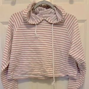 Pink and white striped crop hoodie